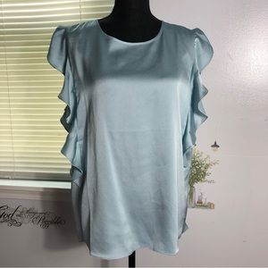 CeCe Light Blue Ruffle Sleeve Blouse